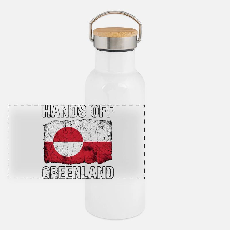 Hands Off Greenland Distressed Flag Design Panorama Thermosflasche mit Bambusdeckel