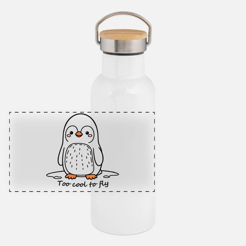 Pinguin mit rosa Wangen Panorama Thermosflasche mit Bambusdeckel