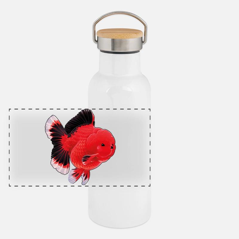 Black Orange Oranda High Quality Goldfish Panorama Thermosflasche mit Bambusdeckel