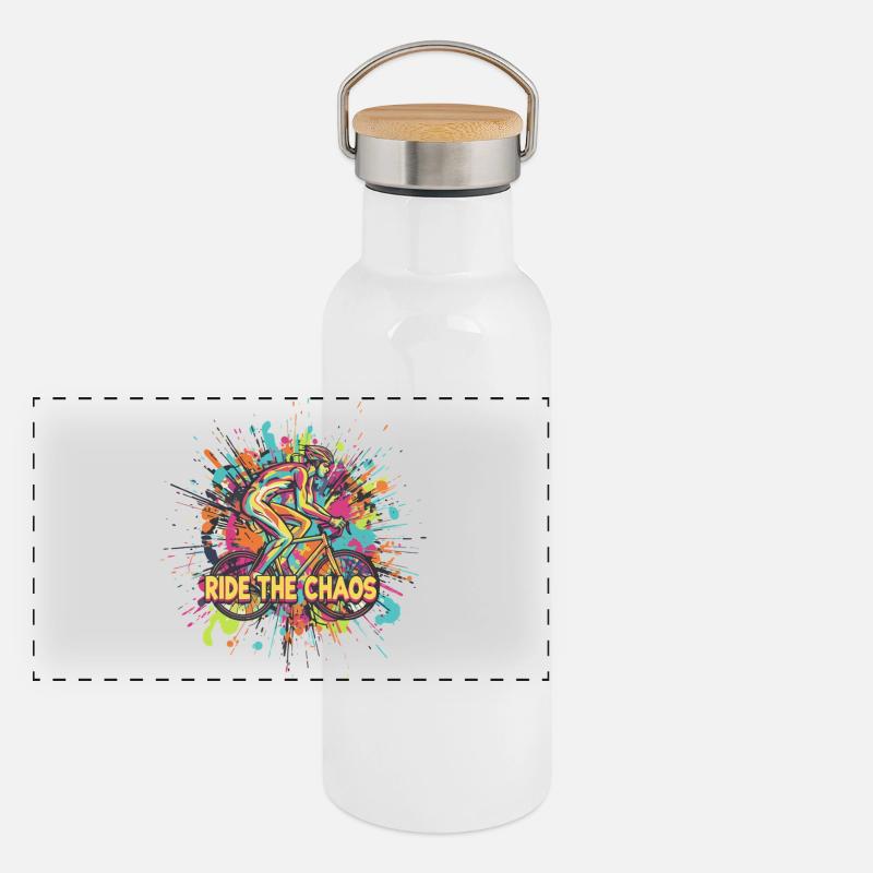 Ride the Chaos Cyclist Panoramic Thermal Bottle with Bamboo Lid