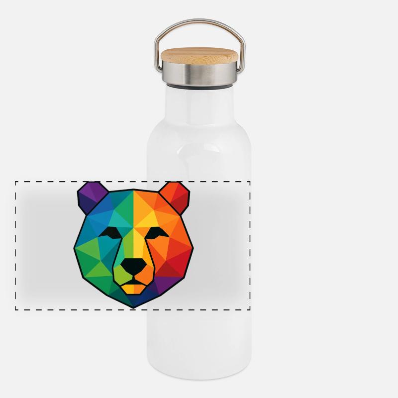 Bunte Pop-Art-Low-Poly-Bär Panorama Thermosflasche mit Bambusdeckel