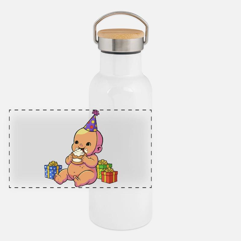 Geburtstags-Cupcake-Baby Panorama Thermosflasche mit Bambusdeckel
