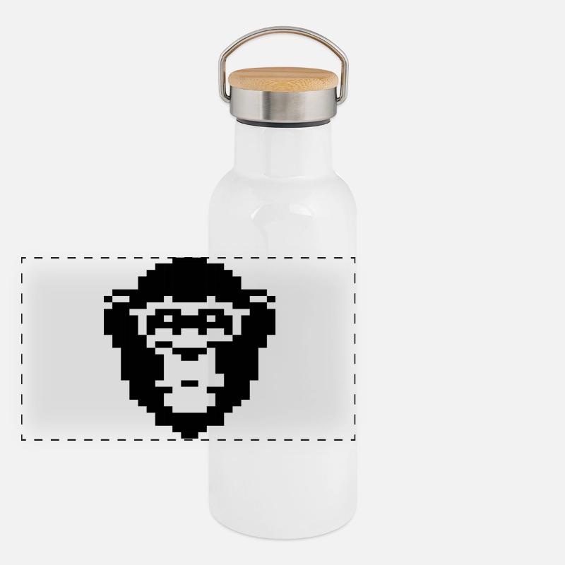 Pixeliges Affengesichtsdesign Panorama Thermosflasche mit Bambusdeckel