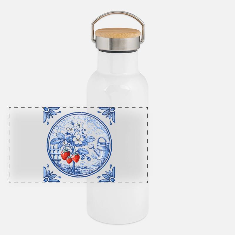 Erdbeer Gartenmotiv im Kachelstil  Panorama Thermosflasche mit Bambusdeckel