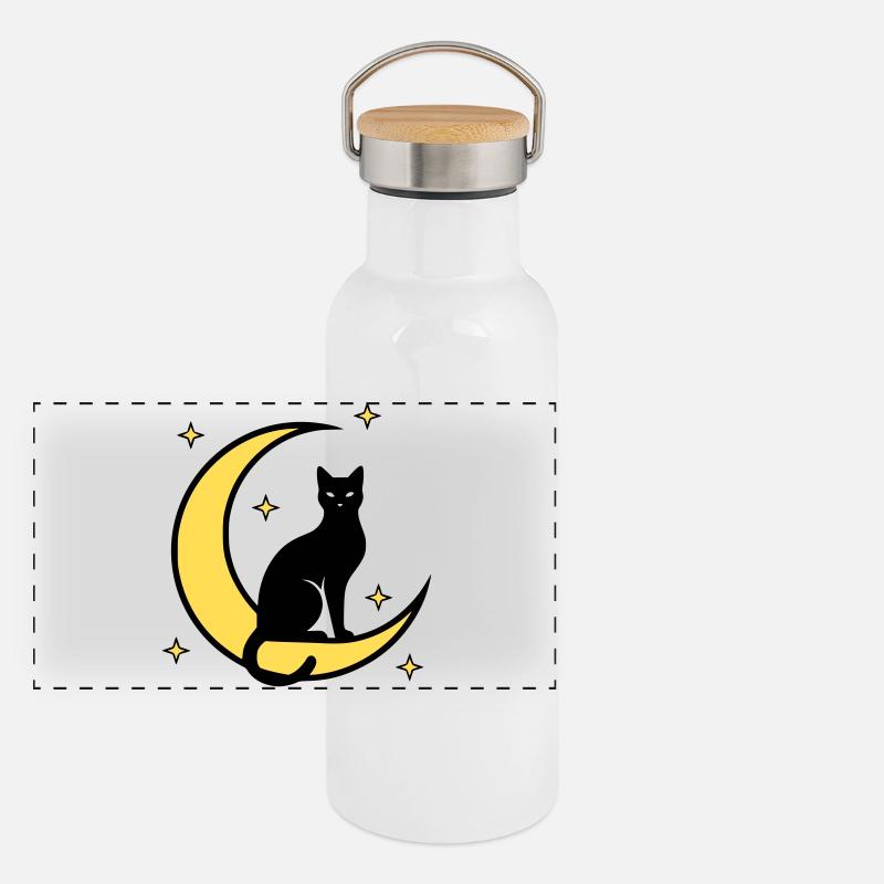 Cat Moon Stars Witchcraft Panoramic Thermal Bottle with Bamboo Lid