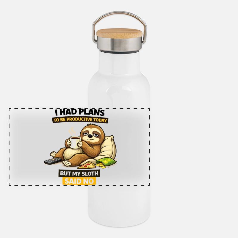 Productive Sloth Coffee Break Panoramic Thermal Bottle with Bamboo Lid