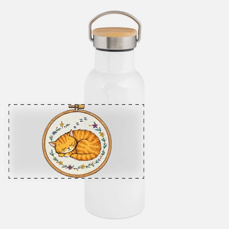 Sleeping Cat in Floral Circle Panoramic Thermal Bottle with Bamboo Lid