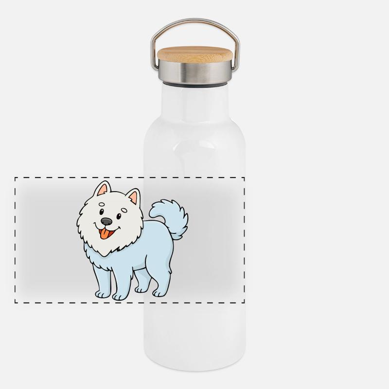 Fuzzy Dog (White/ Comic) Panoramic Thermal Bottle with Bamboo Lid