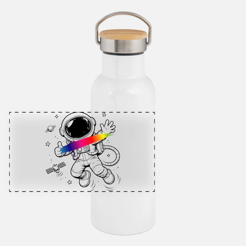 Astronaut Regenbogen Splash Space Design  Panorama Thermosflasche mit Bambusdeckel