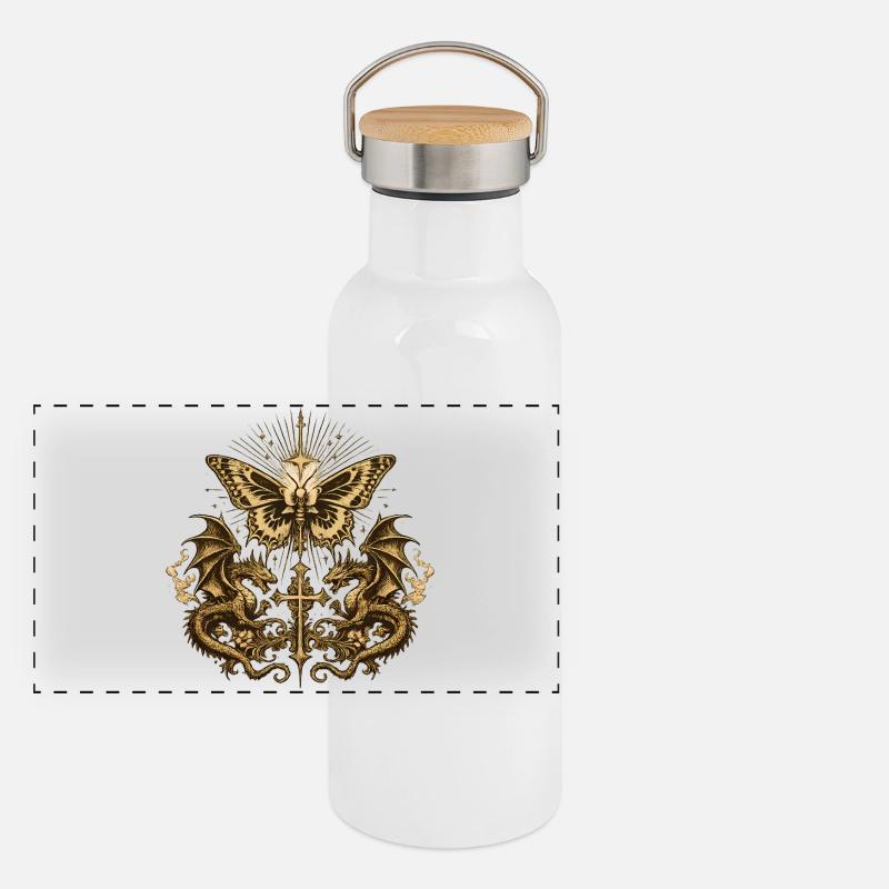 Papillon occulte avec dragon – Gothic Dark Gourde isotherme avec bouchon en bambou