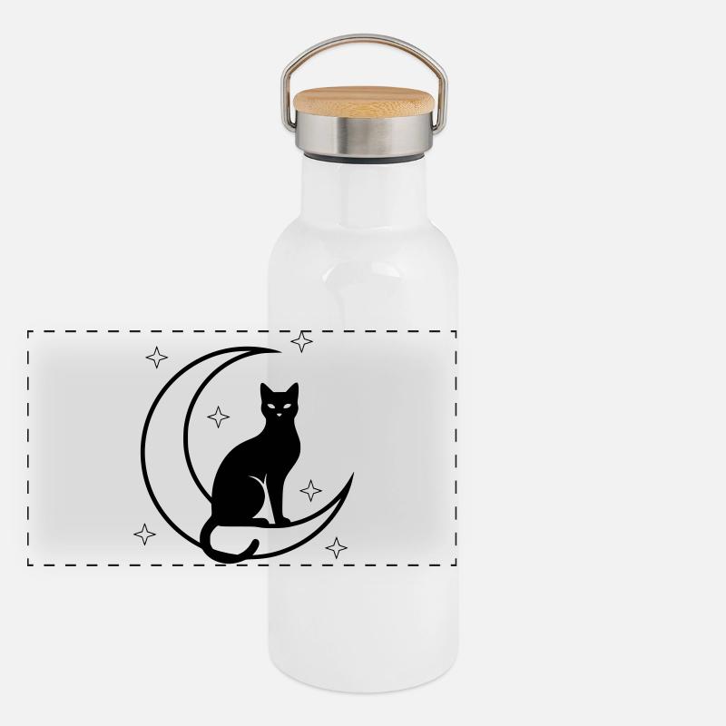 Cat Moon Stars Silhouette Panoramic Thermal Bottle with Bamboo Lid