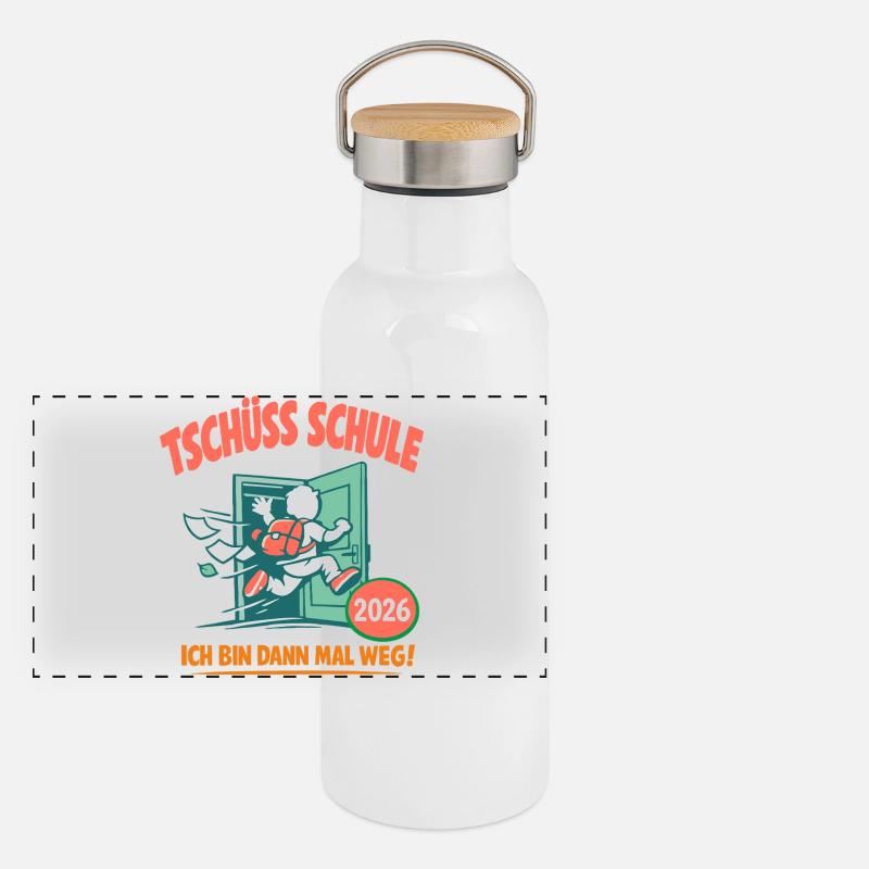 Tschüss Schule - Abschluss 2026 Panorama Thermosflasche mit Bambusdeckel