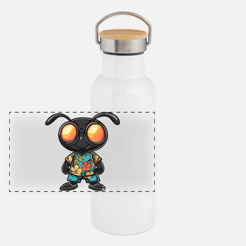 Ameise Comic Urlaub - Panorama Thermosflasche mit Bambusdeckel - Weiß