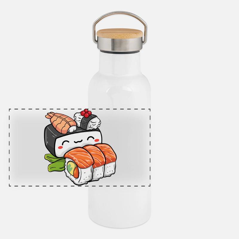 Kawaii Sushi Panorama Thermosflasche mit Bambusdeckel
