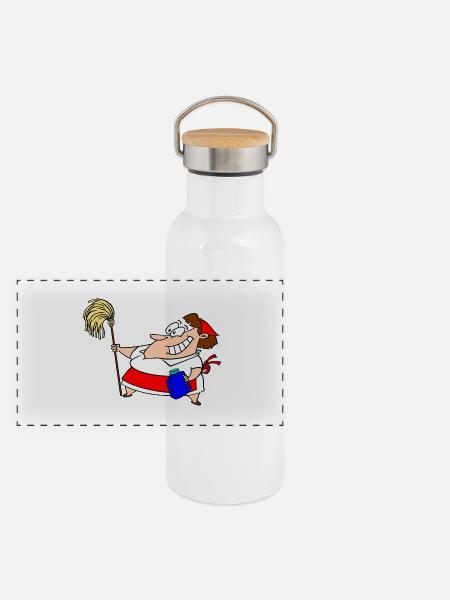 Putzfrau - Panorama Thermosflasche mit Bambusdeckel - Weiß