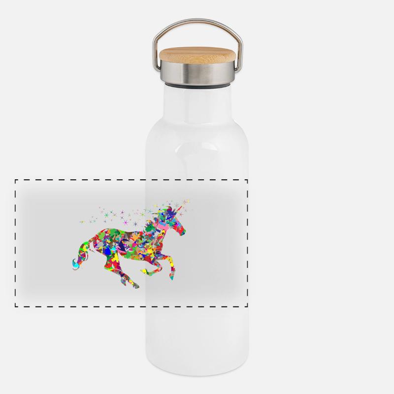 couleur arc-en-Unicorn Gourde isotherme avec bouchon en bambou