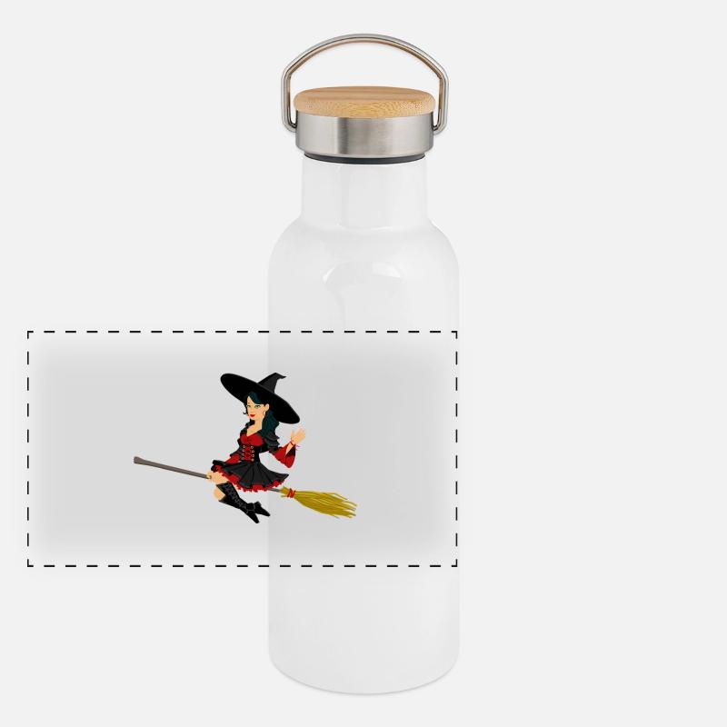 Sorcière sur balai Gourde isotherme avec bouchon en bambou