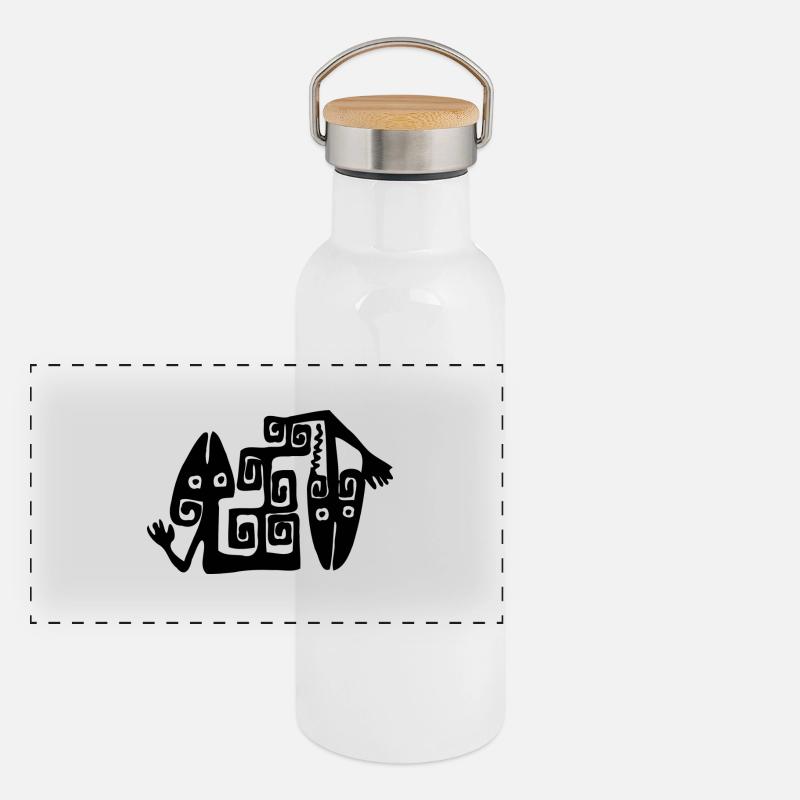 Lizard Illustration Ethno Style Panorama Thermosflasche mit Bambusdeckel