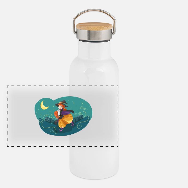 Witch Night Moon Cat Panoramic Thermal Bottle with Bamboo Lid