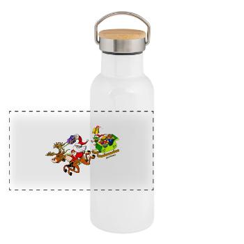 La livraison de cadeaux du Père Noël avec un - Gourde isotherme avec bouchon en bambou - blanc - Devant
