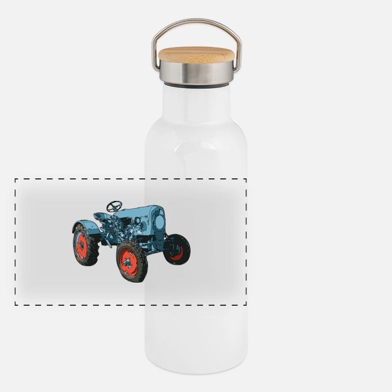 Trecker, Traktor, Schlepper Panorama Thermosflasche mit Bambusdeckel
