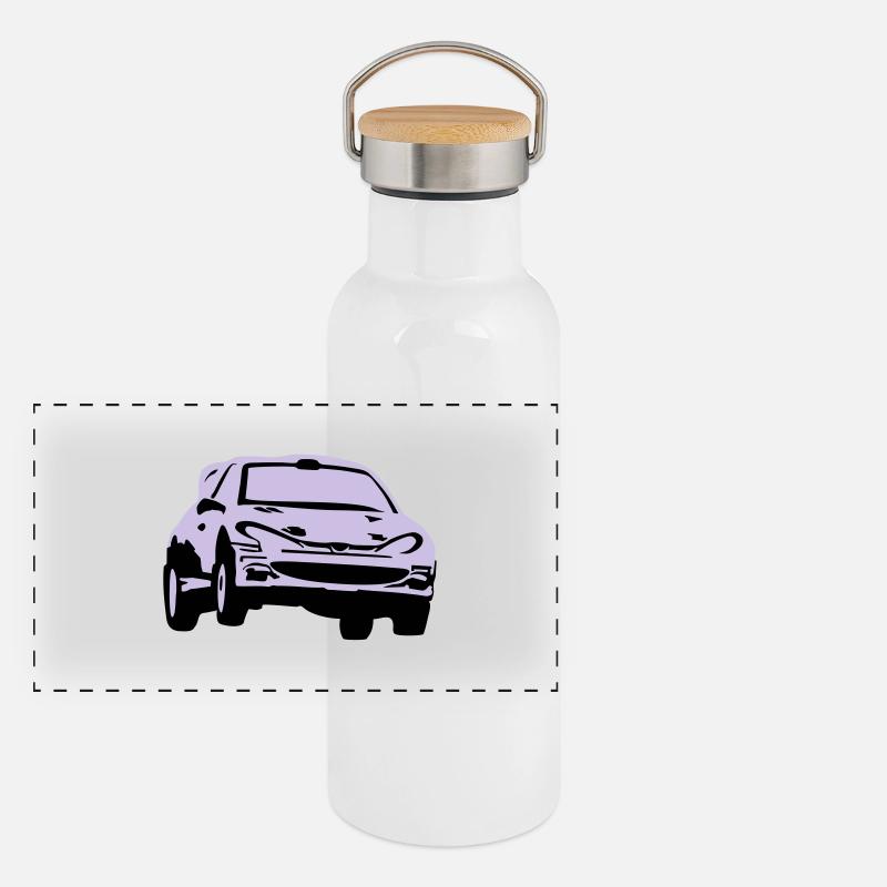 Rallye, Rallyeauto, Rennauto Panorama Thermosflasche mit Bambusdeckel