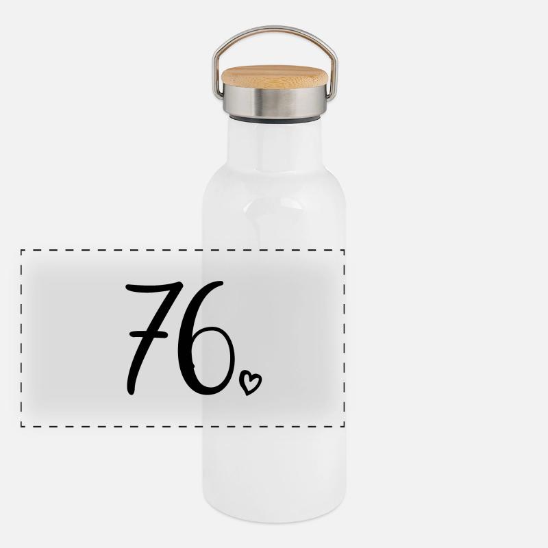 Cute Number 76, 76 Years Old, 76th Birthday Gift Panoramic Thermal Bottle with Bamboo Lid