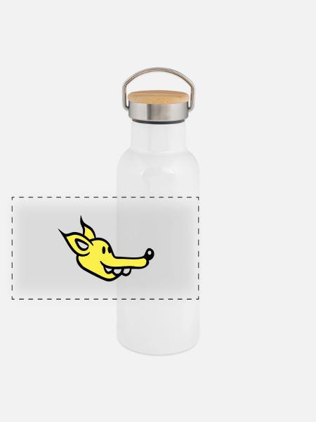 Hund Gesicht Kleiner Glücklicher Welpe Haustier - Panorama Thermosflasche mit Bambusdeckel - Weiß - Vorne