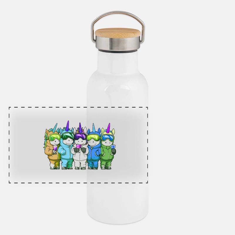 Unicorn Team Ski Party Panoramic Thermal Bottle with Bamboo Lid
