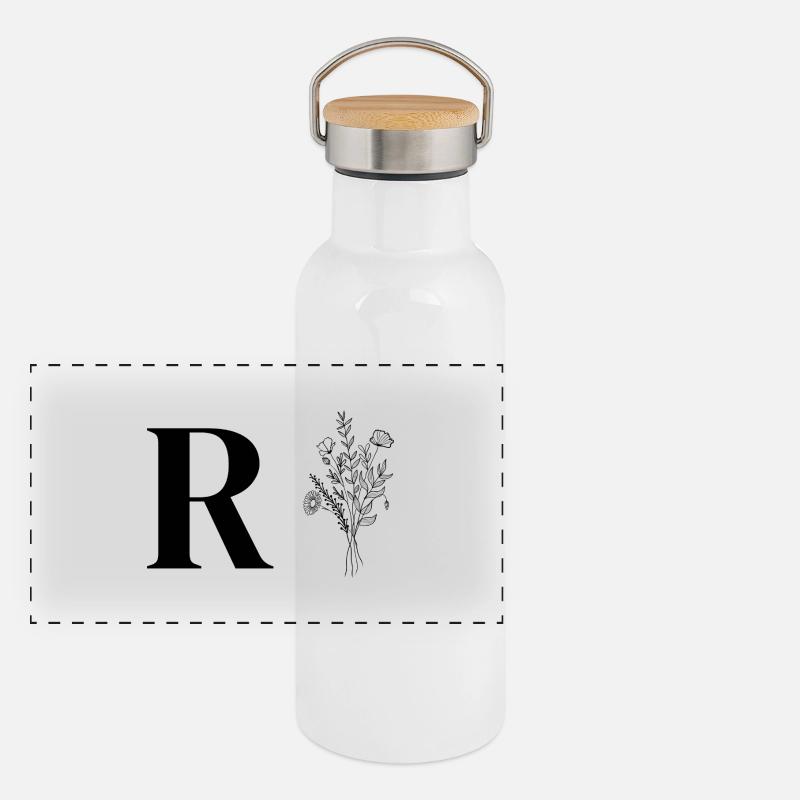 Lette R fleurs minimalistes Gourde isotherme avec bouchon en bambou