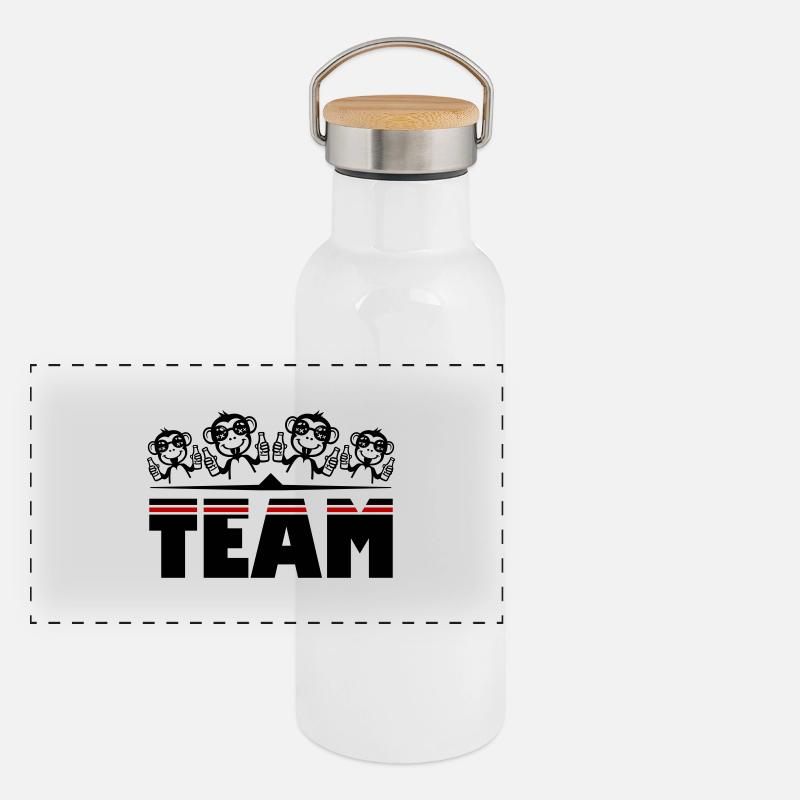 Affe Bier Team Drinking Panorama Thermosflasche mit Bambusdeckel
