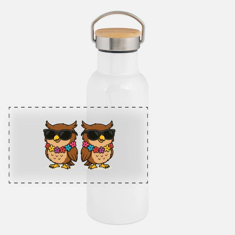 eule blumenkette 2 Panorama Thermosflasche mit Bambusdeckel