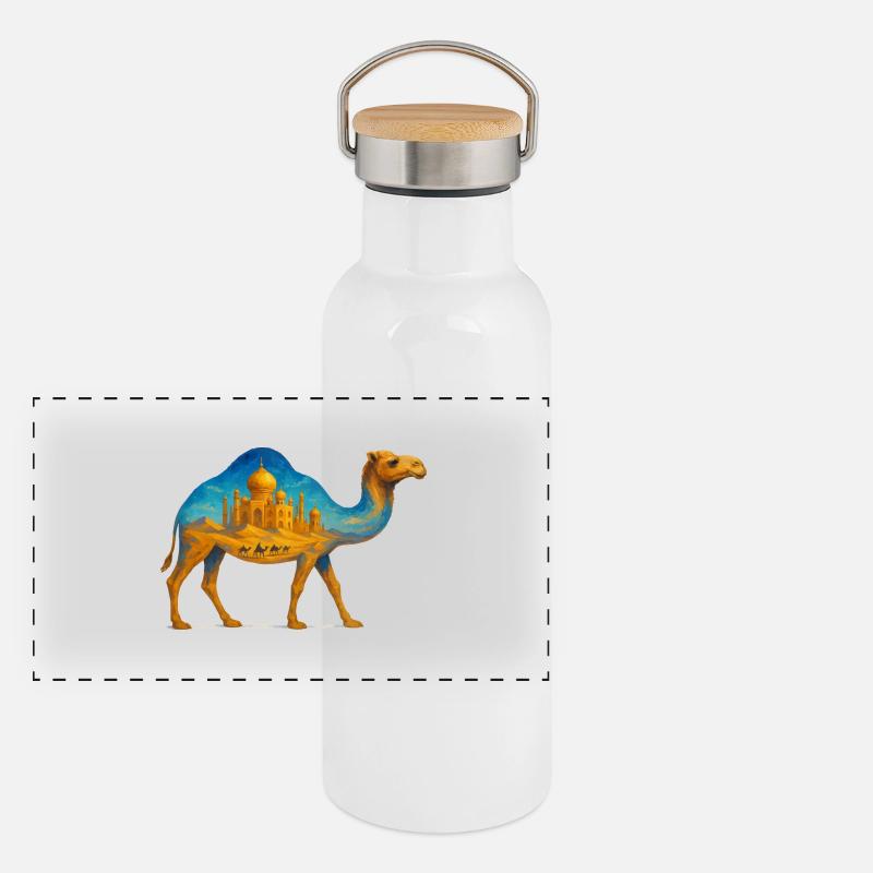 kamel wueste palast Panorama Thermosflasche mit Bambusdeckel