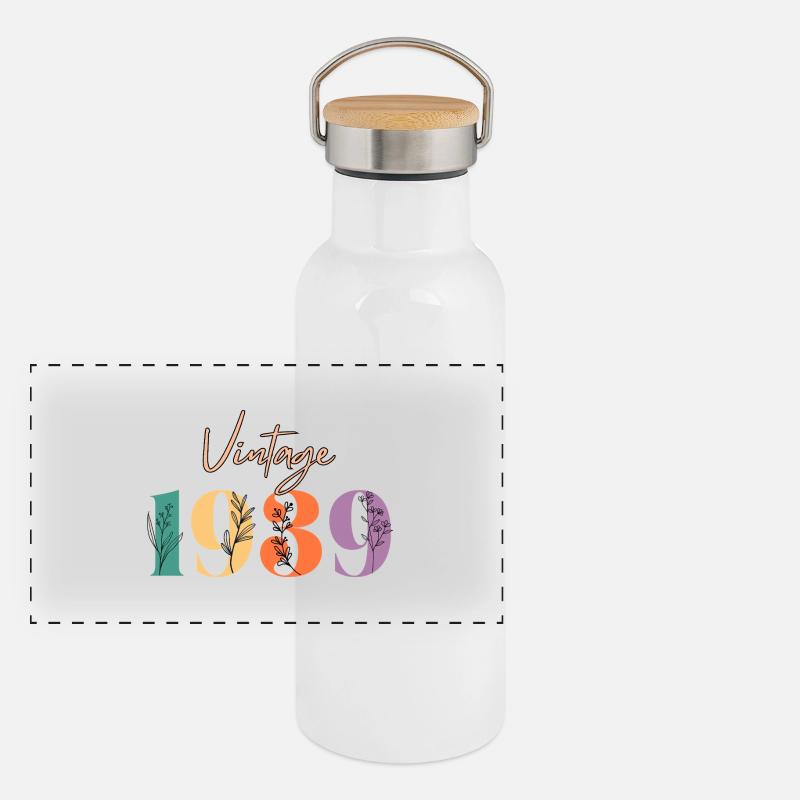 Vintage 1939 florale Gourde isotherme avec bouchon en bambou