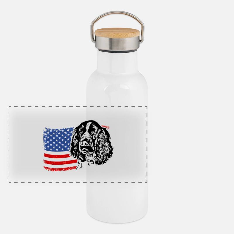 English Springer Spaniel US America Flag Wilsigns Panoramic Thermal Bottle with Bamboo Lid