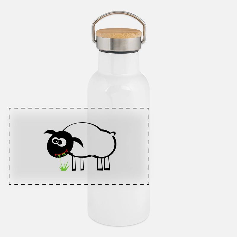 Sweet sheep eats grass. Gift Panoramic Thermal Bottle with Bamboo Lid
