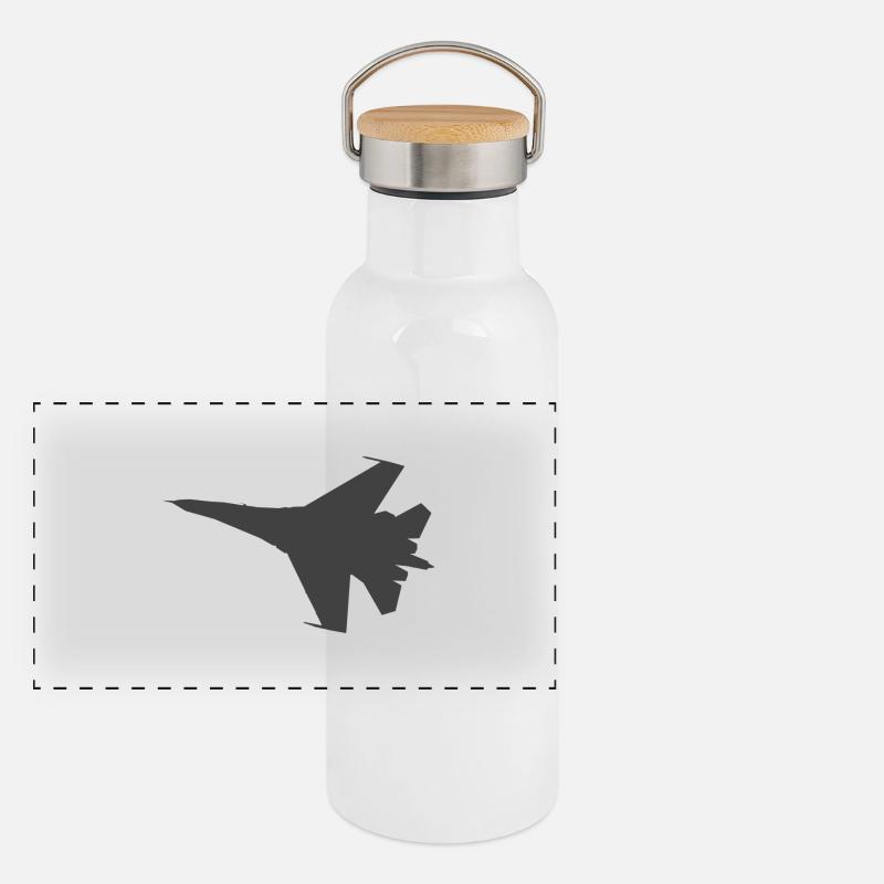 Militär Kampfjet Flugzeug Jet Silhouette Panorama Thermosflasche mit Bambusdeckel