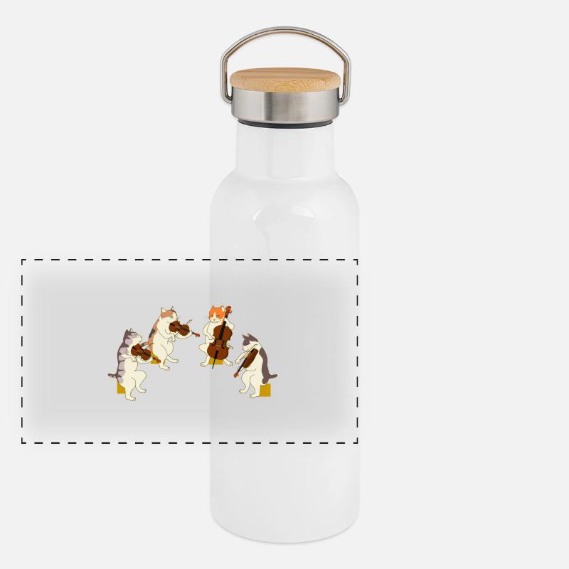 Katzen Quartett Panorama Thermosflasche mit Bambusdeckel