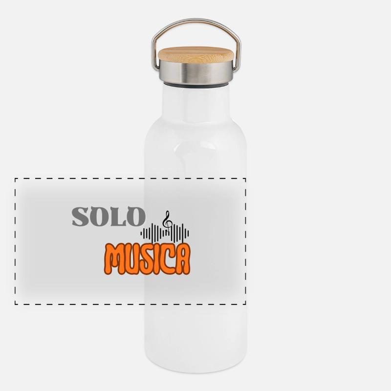 Musiknote, nur Musik - Panorama Thermosflasche mit Bambusdeckel - Weiß