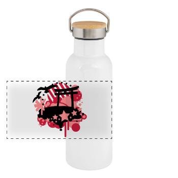 Style japonais (Torii, Étoiles) - Gourde isotherme avec bouchon en bambou - blanc - Devant