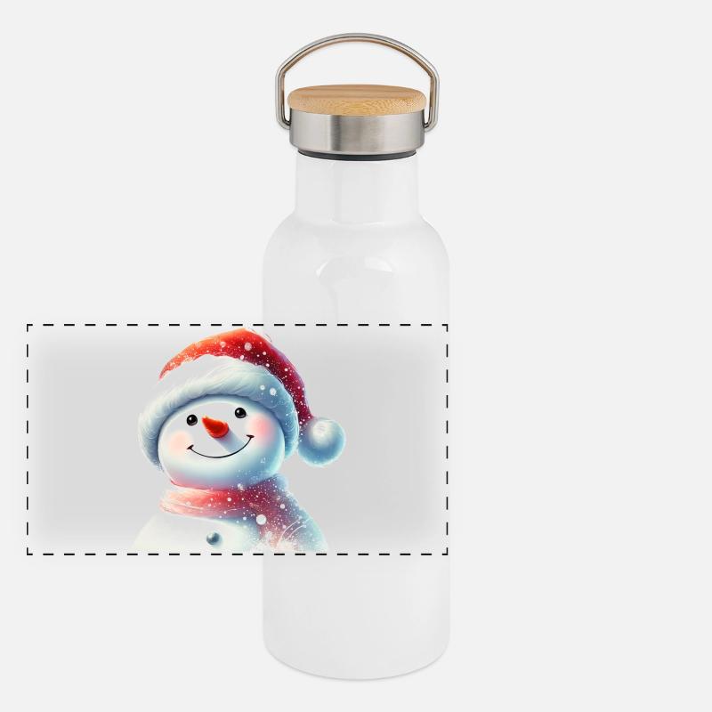 Charming snowman in winter attire Panoramic Thermal Bottle with Bamboo Lid