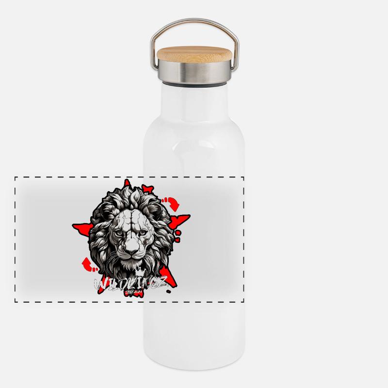 Löwe Panorama Thermosflasche mit Bambusdeckel