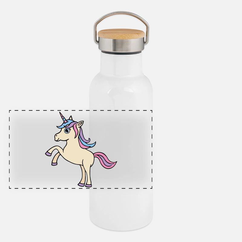 Unicorn (Comic, Kawaii) Panoramic Thermal Bottle with Bamboo Lid