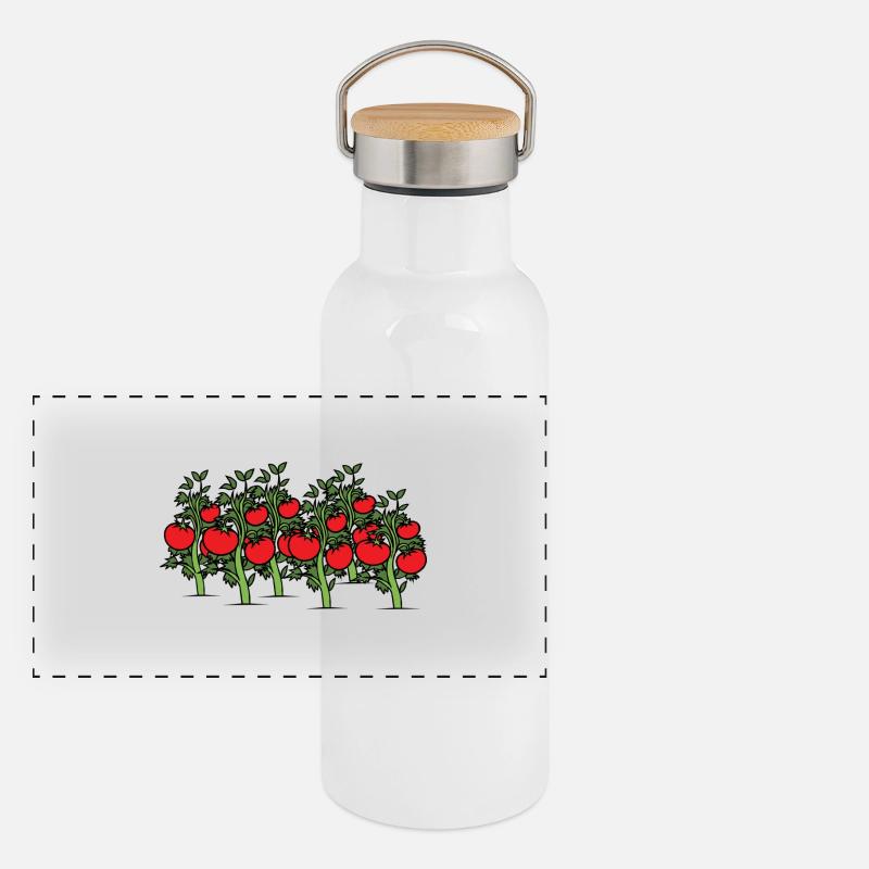 Tomatoes on the bush. Gift Panoramic Thermal Bottle with Bamboo Lid