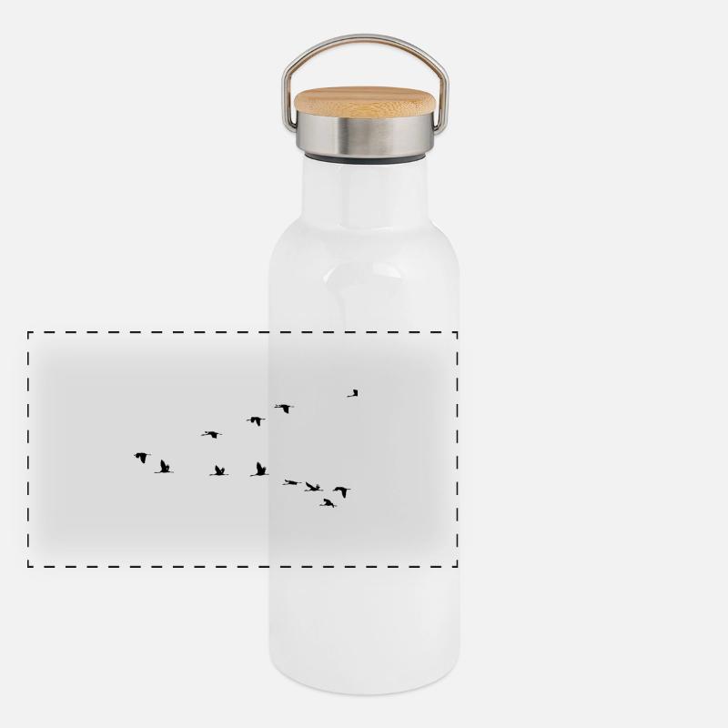 Oiseau Grue Stork Swarm Gourde isotherme avec bouchon en bambou