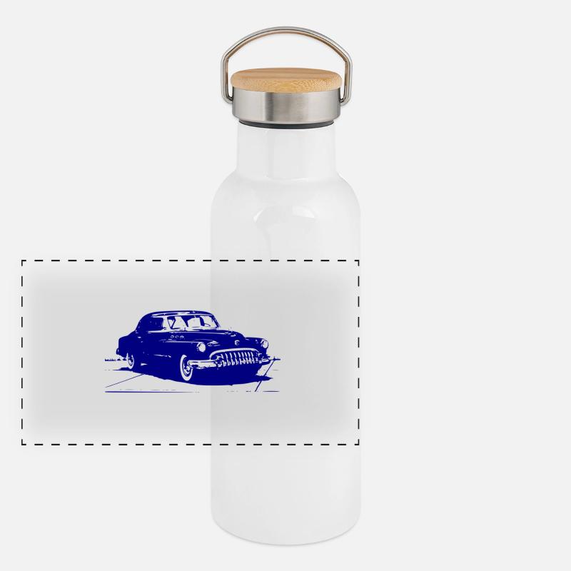 Old Timer in blau Panorama Thermosflasche mit Bambusdeckel