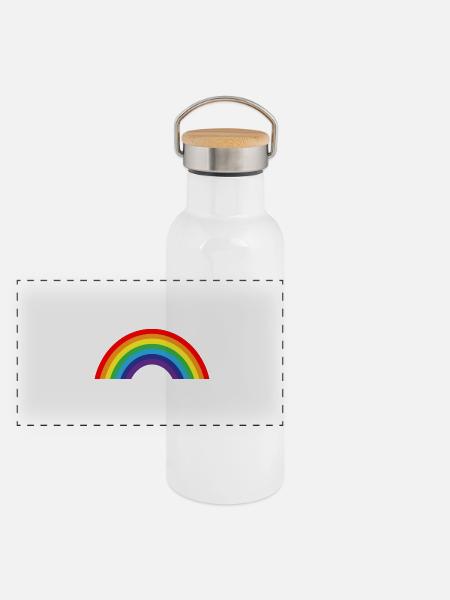 Regenbogen - Panorama Thermosflasche mit Bambusdeckel - Weiß - Vorne