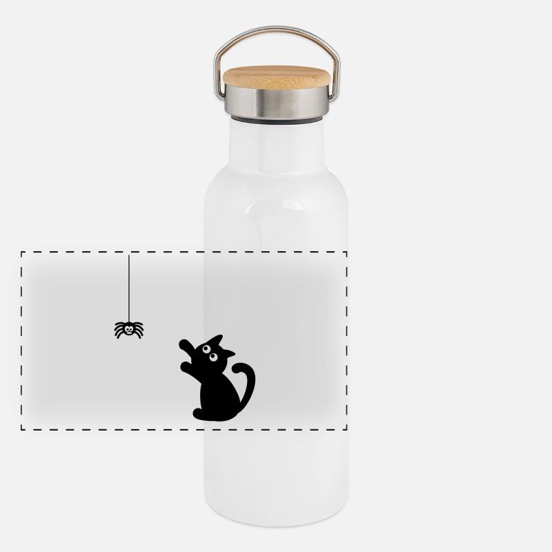 Mignon mais effrayant : chaton de dessin animé Gourde isotherme avec bouchon en bambou