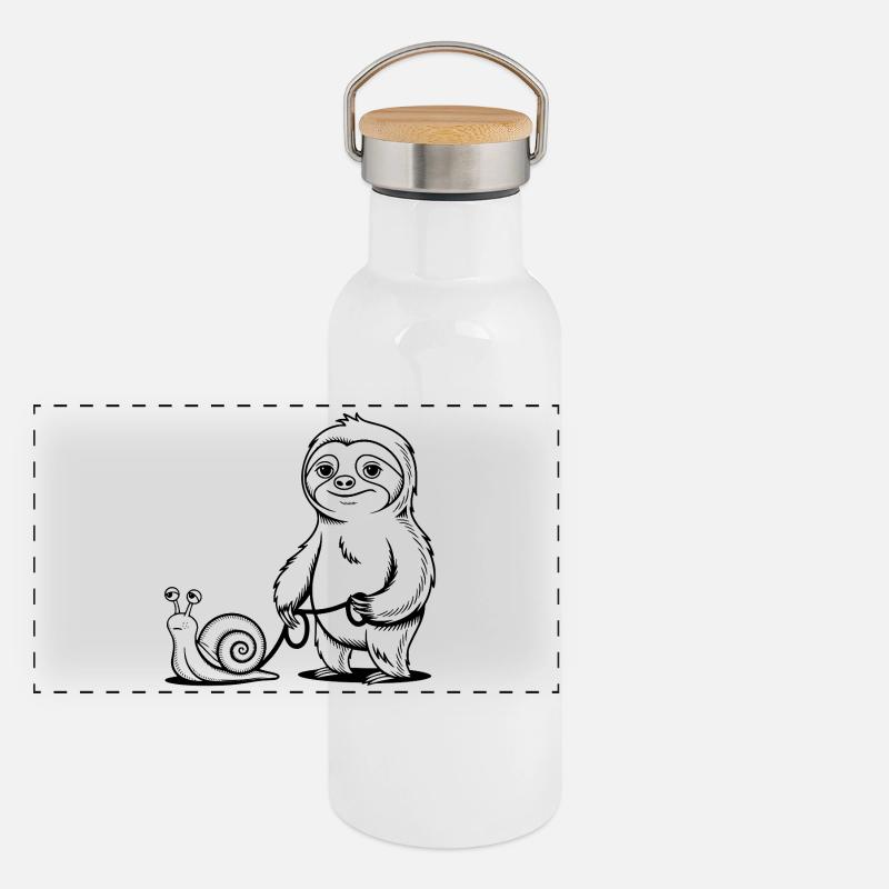 Faultier und Schnecke - Gassi gehen Panorama Thermosflasche mit Bambusdeckel