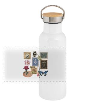 Floral Post - Panoramic Thermal Bottle with Bamboo Lid - white - Front